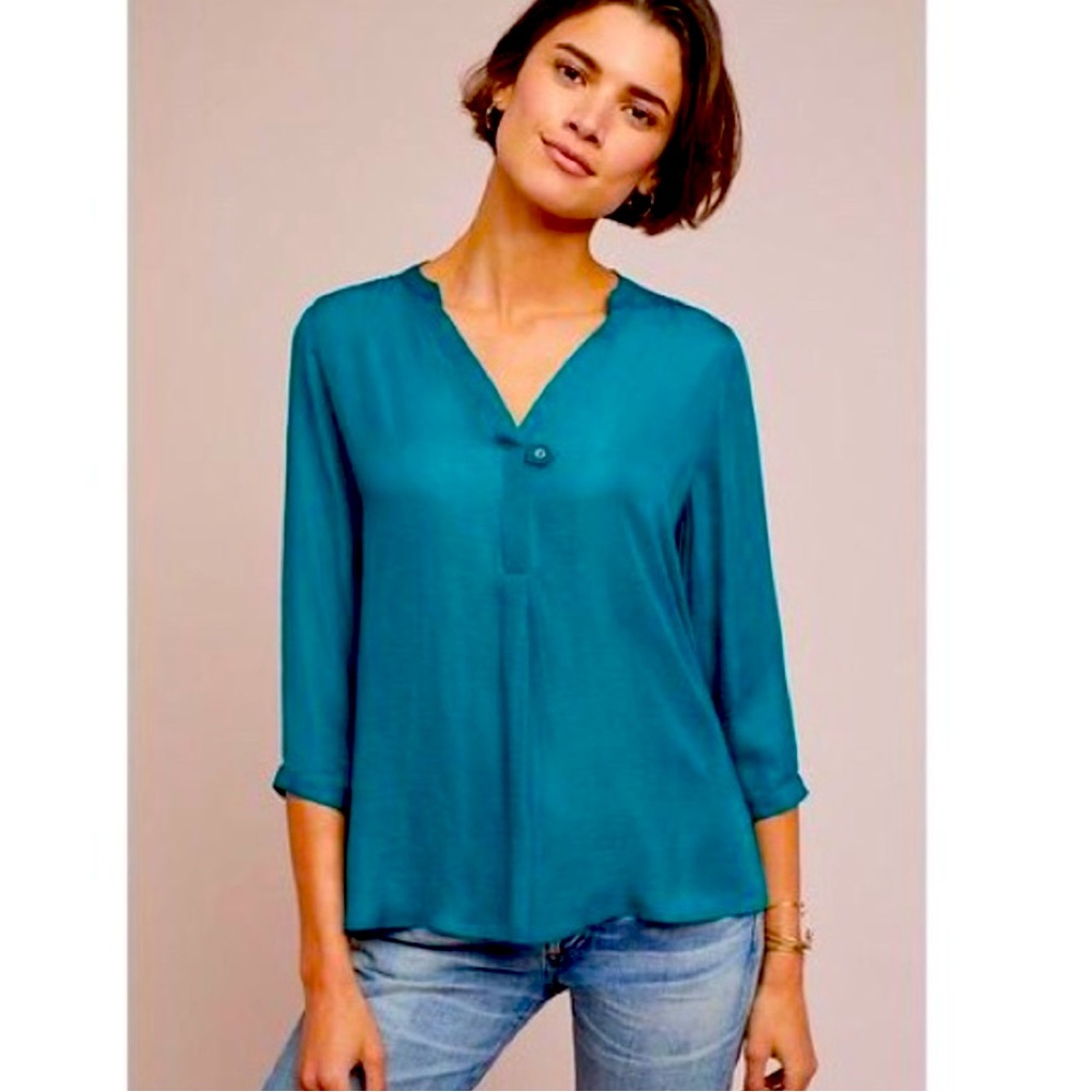 Anthropologie Dolan left coast Large Teal blue green Jillie top mixed media tab